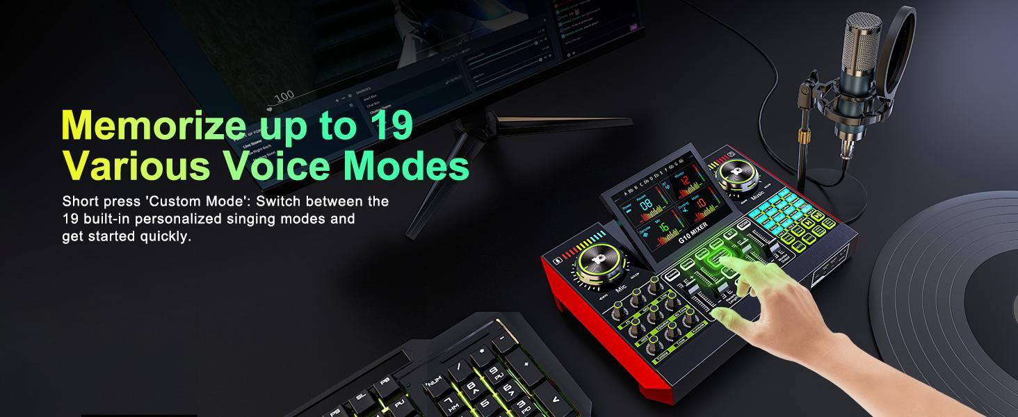 Tenlamp G10-P15 Sound Card with Cantilever Stand, Custom Sound Effects, Condenser Microphone, for Live Streaming, Gaming, Singing and Podcasting, 2-Stage Noise Cancellation, and Computer Audio Mixing