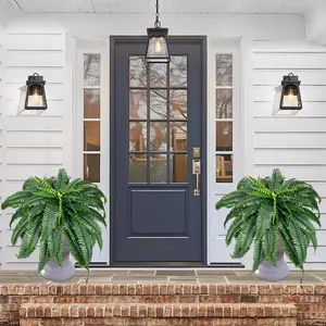 2 Pack Large 60 Leaves Artificial Ferns for Outdoors Look Real, Fake Large Faux Boston Ferns for Outdoor Planter Realistic UV Resistant Artificial Fake Plants for Porch Patio Hanging 42 inch