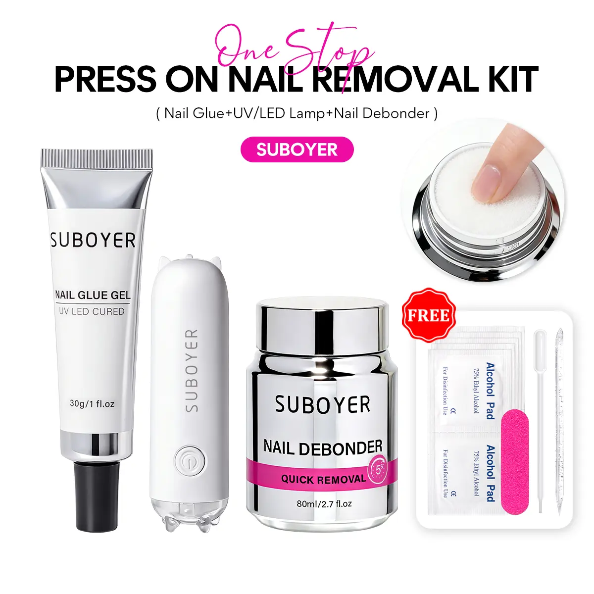 Only for Press-On Nail Removal Nail Glue Remover Kit  5-Second Quick Removal, Gentle & Mess-Free | 80ml Leak-Proof Bottle with Sponge