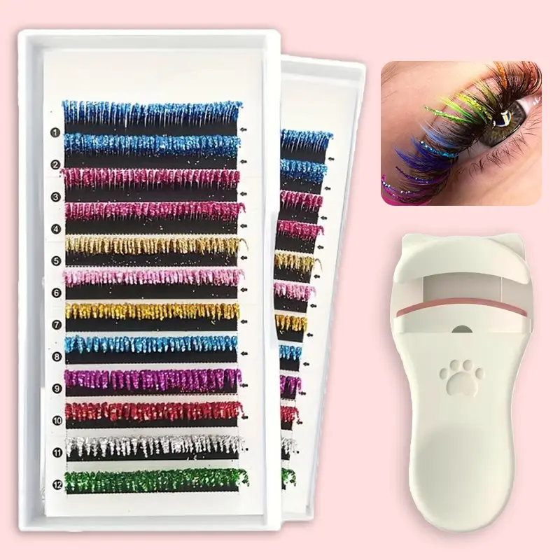 Glitter Eyelash Extension Palette, 2 Boxes Soft Colorful False Eyelashes Extensions for Makeup Artists, Party & Festival Makeup Looks