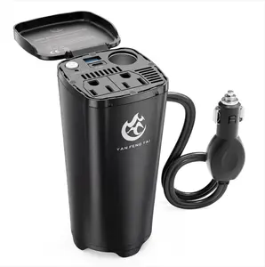 200W Car Power Inverter | 12V DC to 110V AC | 30W USB-C + 18W QC Fast Charging | Dual AC Outlets | Cup Holder Design | Tesla Compatible | Safe for Laptops, Cameras & Gaming Consoles