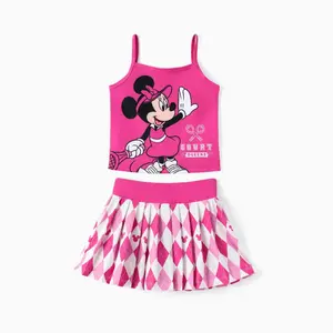 PatPat Disney Minnie Mouse Girls 2-Piece Tennis Outfit Pink Tank Top & Argyle Pleated Skirt Set Court Queens Character Apparel for Toddlers & Little Girls Active Sport Set