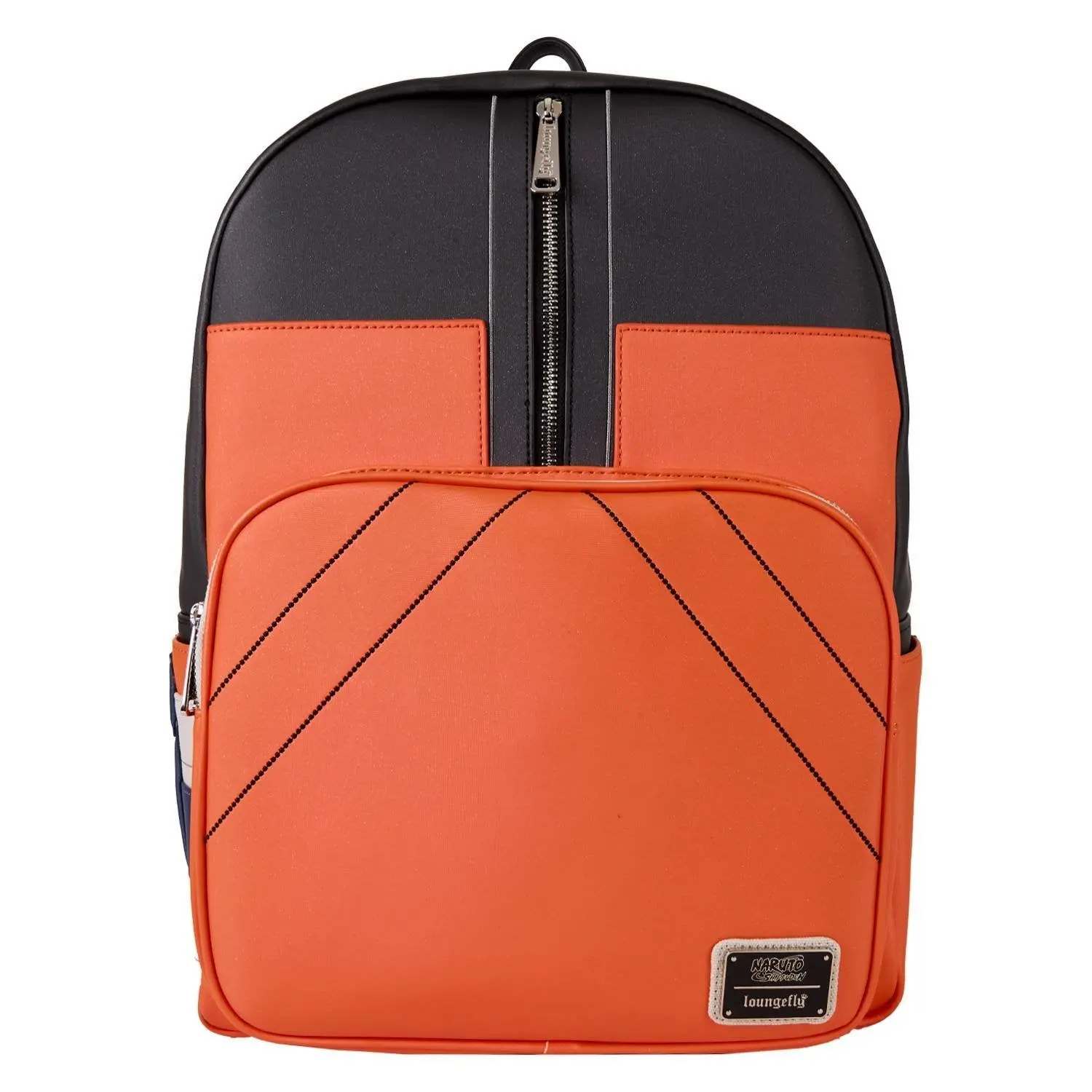 Loungefly Naruto Cosplay Full-Size Backpack for Adults and Naruto Fans, Faux Leather Anime Style with Embroidered Details and Metal Charm, Debossed, Zip, Molded Metal Charm, Female, Lightweight, Graphic Print, Embroidery, Casual, 12” W X 18” H X 5” D