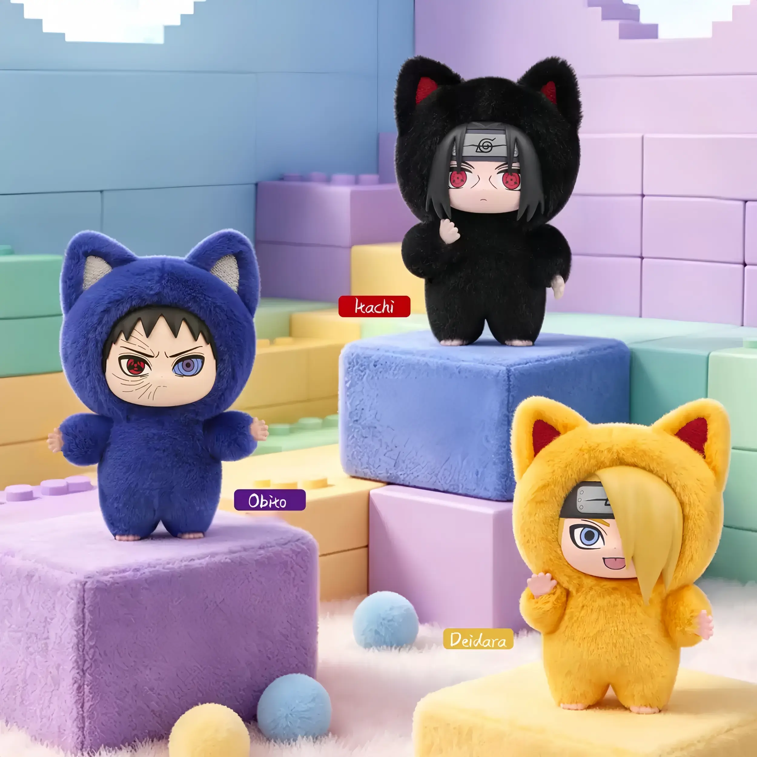 MINISO Naruto Shippuden Kitten Land Series 4.33in Mini Plush Toy Keychain Accessory - Kawaii Fluffy Cat Onesie Anime Figure, Cool Keychains, Bag Key Accessory, Collectible Blind Box Surprise Gift (Itachi, Kakashi, Sasuke, Naruto, Summerwins), Unisex