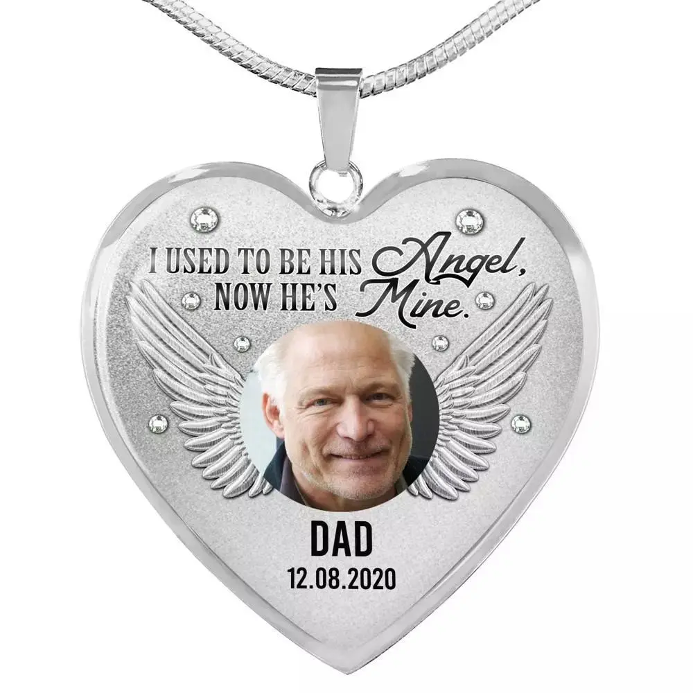 CubeBik Personalized Custom Photo I Used To Be His Angel Now He's Mine Dad Memorial Heart Necklace - Bangle