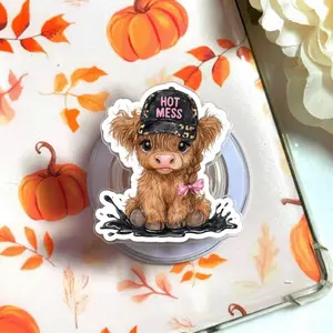 Funny Hot Mess Highland Cow Magsafe Phone Grip Detachable Magnetic Kickstand, Cute Farm Aesthetic Gift For Cow Lovers Daily Use