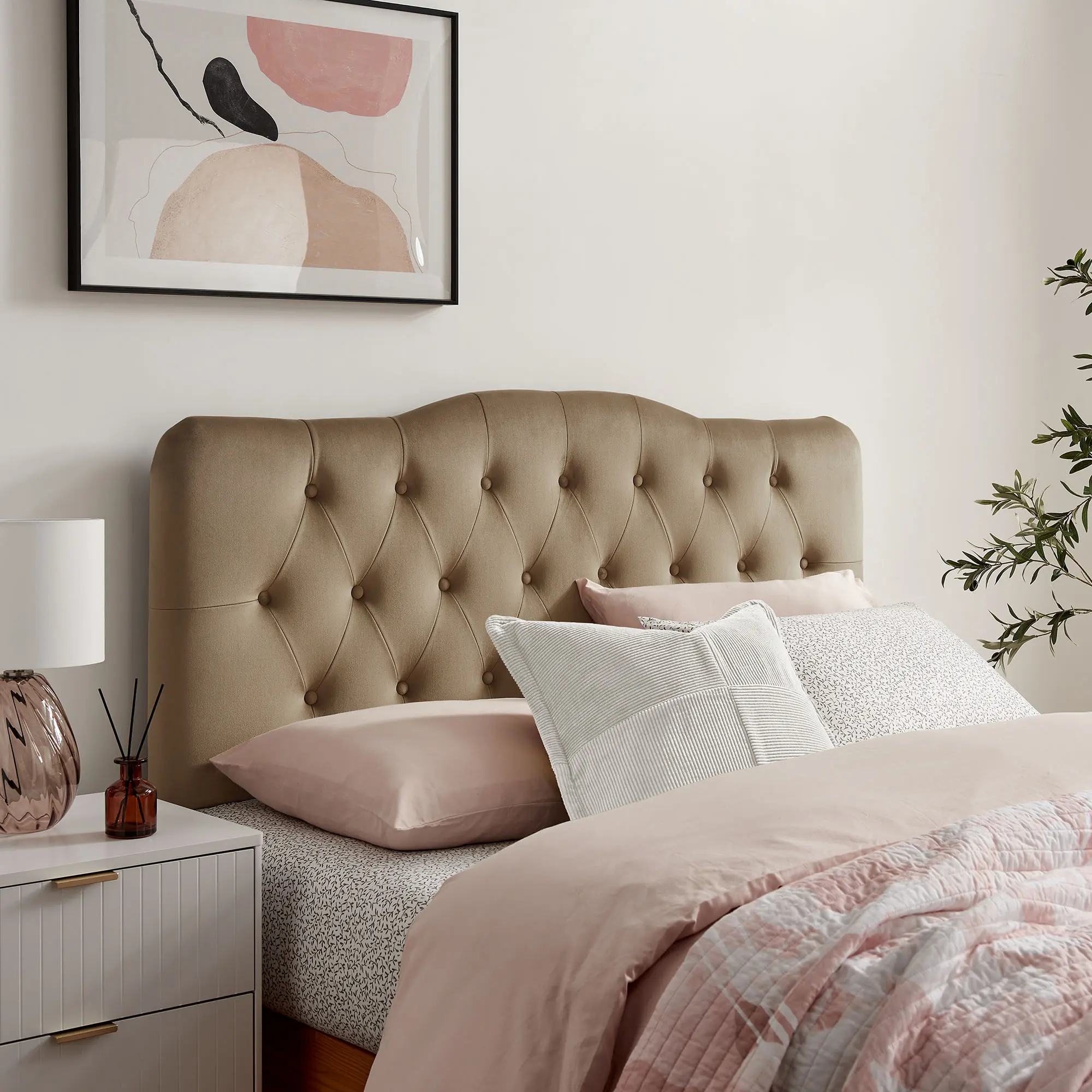 Annabel Stain-Resistant Performance Velvet Queen Headboard in Taupe