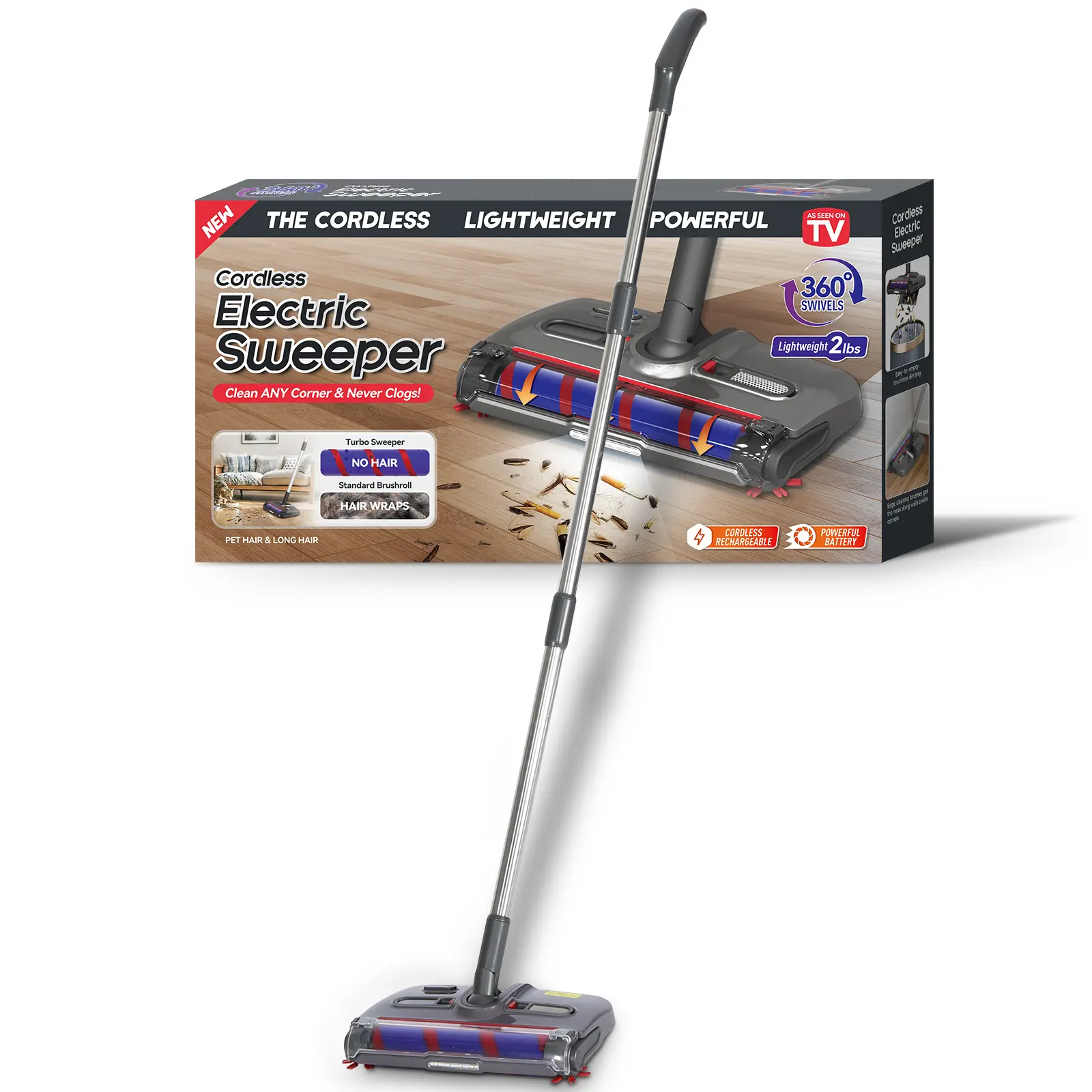 Cordless Electric Sweeper - Cordless Floor Cleaner, Powerful Handheld Vacuum, Battery-Powered Handheld Vacuum, Rechargeable Turbo Broom with 360-Degree Direction, 2 Corner Edge Brushes, High-Quality Construction, Battery-Powered Handheld Vacuums