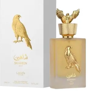 Lattafa Shaheen Gold Eau De Parfum 100ml Unisex Arabian Perfume with Golden Falcon Design