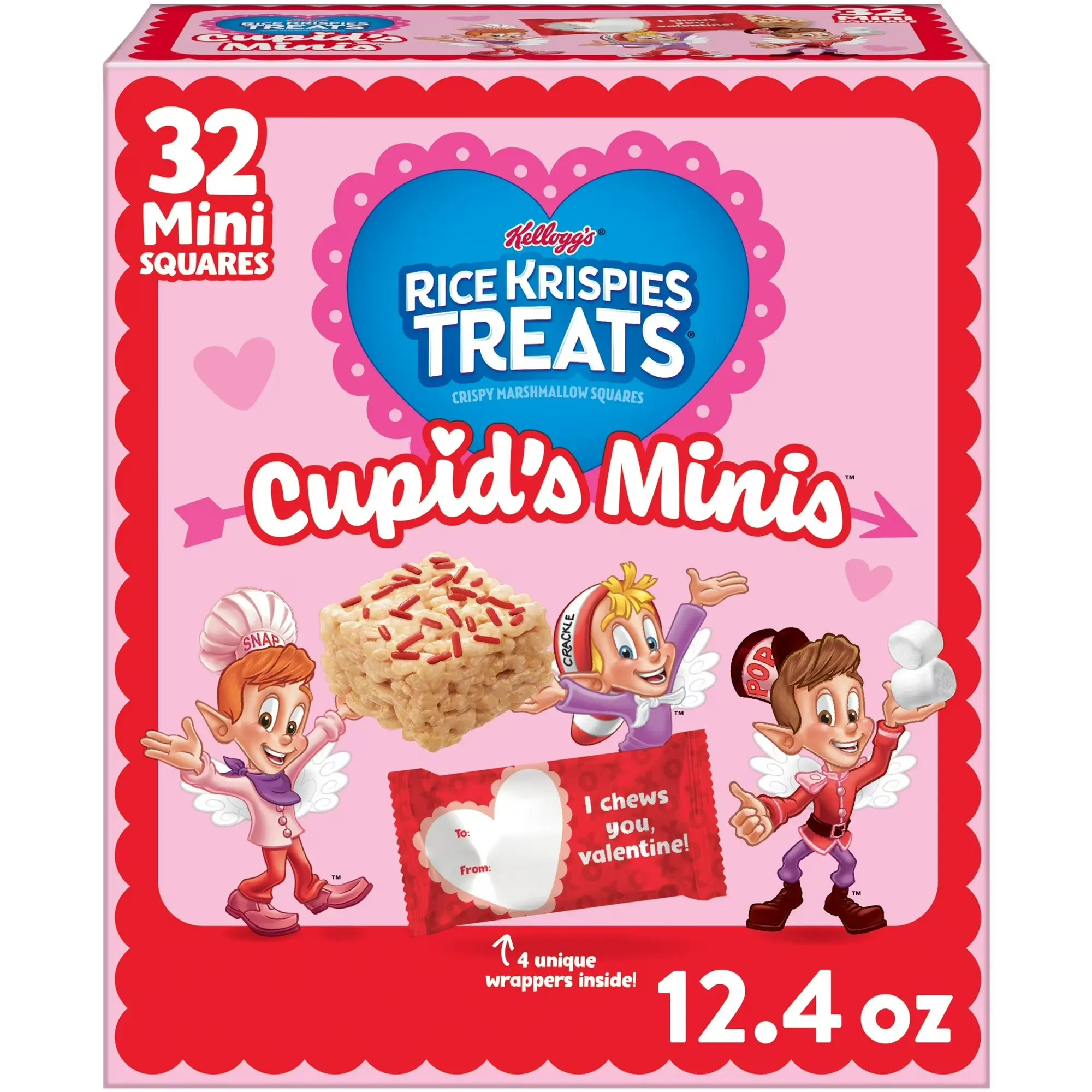 Rice Krispies Treats Valentine's Day Minis with Sprinkles Chewy Mini Marshmallow Cereal Bars, Kids Snacks, 32 Count, 12.4 oz