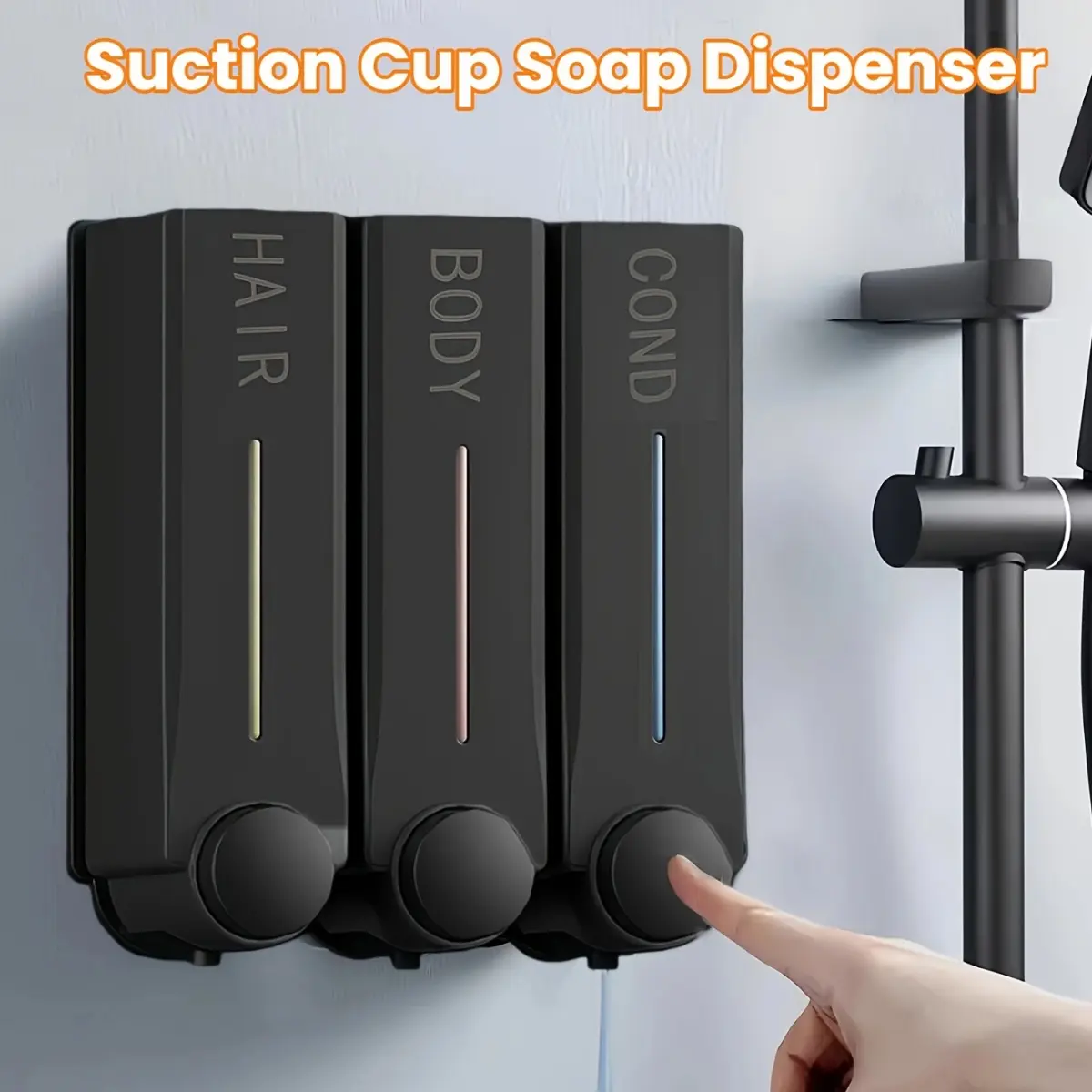 Wall Mounted 3 Compartment Shampoo Conditioner Dispenser Bottles, No-Drill Shower Soap Dispenser, Bathroom Shampoo Body Wash Lotion Pump Dispenser, Large Capacity Refillable Wall Organizer, Bathroom Accessory, Soap Container