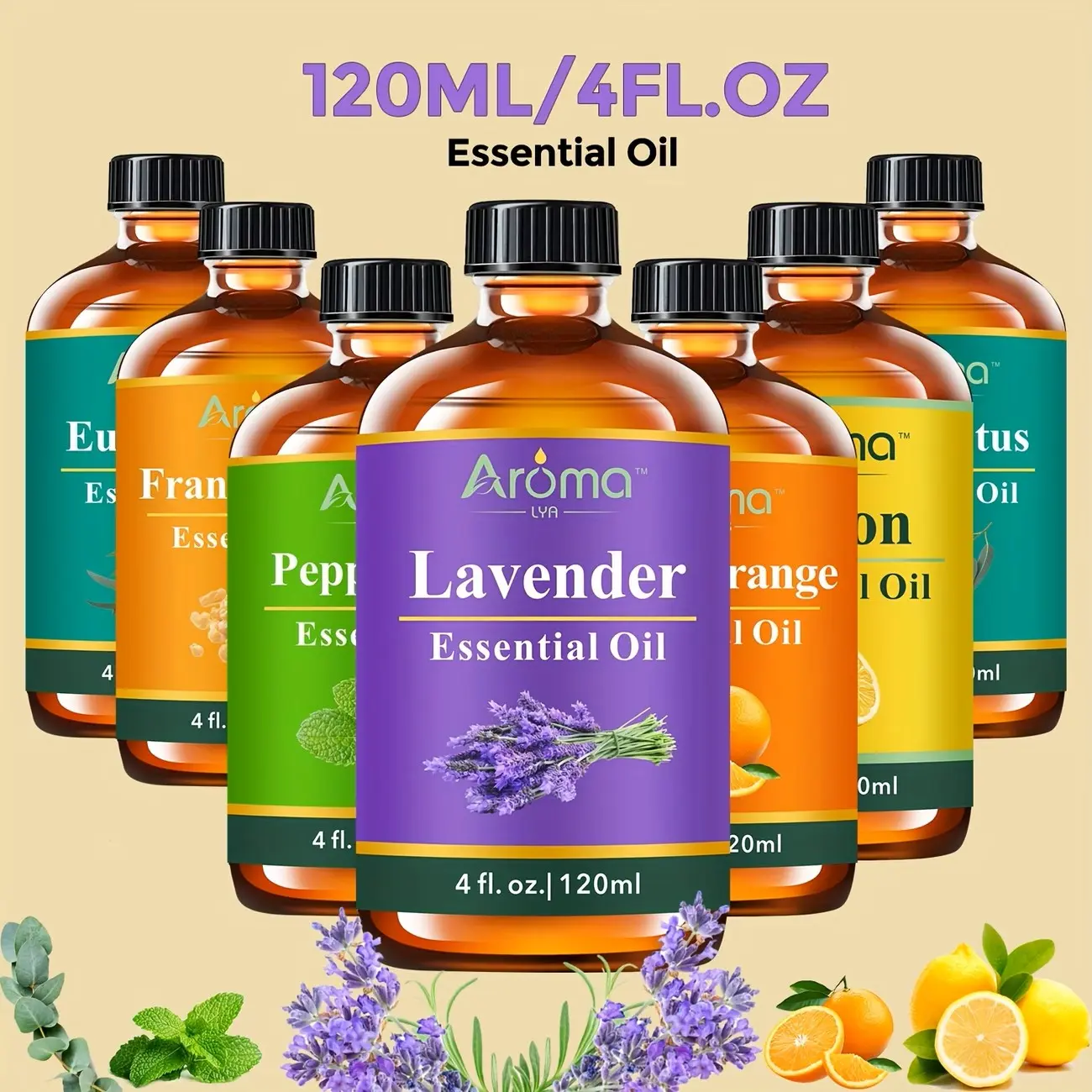Natural Essential Oils - Lavender, Eucalyptus, Lavender, Frankincense, Lemon, Sweet Orange, Peppermint, Coconut & Vanilla Body Oil - Diffuser, Humidifier, Flavored Air 4oz