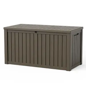150 Gallon Resin Large Outdoor Storage Box for Patio Furniture, Outdoor Cushions, Garden Tools and Pool Floats,light coffee