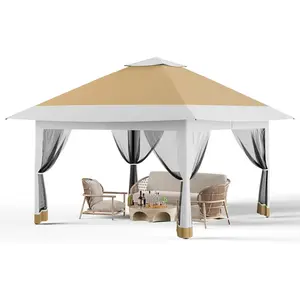 12x12 ft Pop Up Canopy Tent, One-Push Setup Gazebo with Mosquito Netting, 4 Sandbags, Height Adjustable, Waterproof UV Protection for Backyard Parties, BBQs, Camping, Outdoor Events