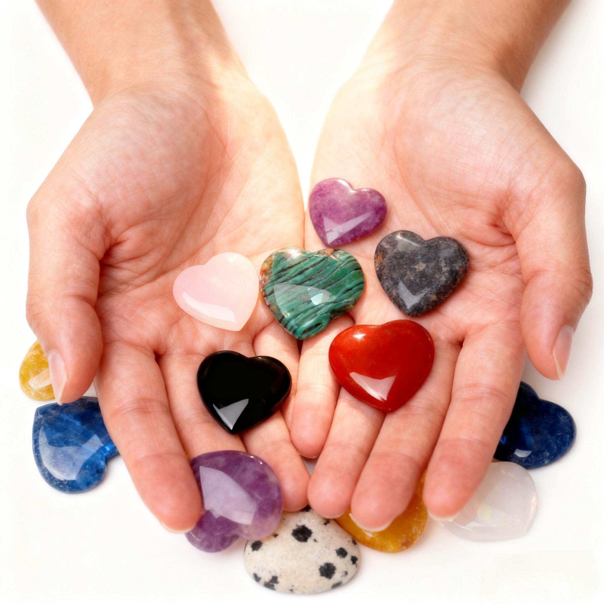 15PCS Crystals Heart-shaped Healing Rose Quartz Amethyst Polished Love Stone Natural Gemstones Set Spiritual Balancing Meditation 0.8" Crystal Gifts for Women