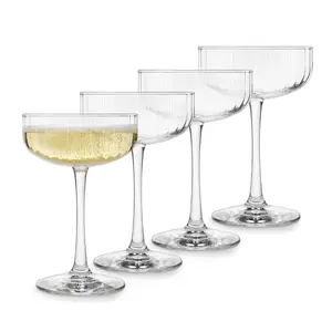 Libbey Paneled Cocktail Coupe Glasses, 8.5 Oz Fine Ribbed Line Coupe Glasses Set of 4, Dishwasher Safe Cocktail Martini Glasses