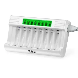 EBL AA AAA Rechargeable Batteries with EBL 8-Bay AA AAA Ni-MH Battery Charger – Fast Charging, 1.2V, Independent Slots, Worldwide Voltage, Compact Travel Design