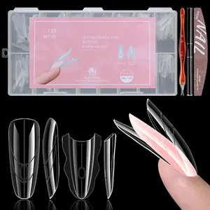 180Pcs Sandwich Polygel Nail Form Kit 15 Sizes Reusable Almond Nail Extension Mold Builder Gel Dual Forms with Tools for Beginners, No Paper Forms Needed