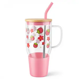 Glug Tumbler Valentine's Day with Handle - Gingerbread Aesthetic 40oz Glass Cup with Lid & Straw for Lady, Stylish Holiday Mug & Reusable Water Bottle, Premium Drinkware Perfect 2026 Spring President's Day Gift Girls for Women