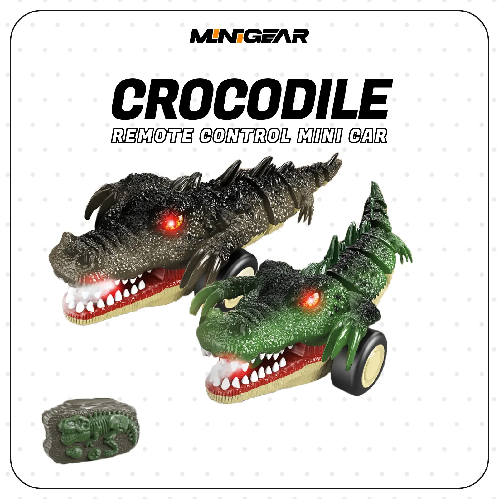 MiniGear 2.4G Wireless Remote Control Crocodile Toy Car - Cool Lights, Real Mist Spray, Durable Design, Rechargeable Fun Outdoor Play Gift for Kids, Car Shape, Remote Control Mini Car