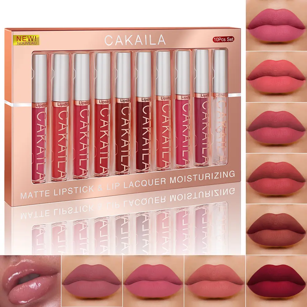 CAKAILA 10 Pcs Matte Liquid Lipstick Set, Moisturizing Velvet Lip Lacquer Kit, Long Lasting Transfer-Proof Nude Pink Red Neutral Lip Gloss Collection, Viral TikTok Full Shade Lip Makeup Gift Set for All Skin Tones