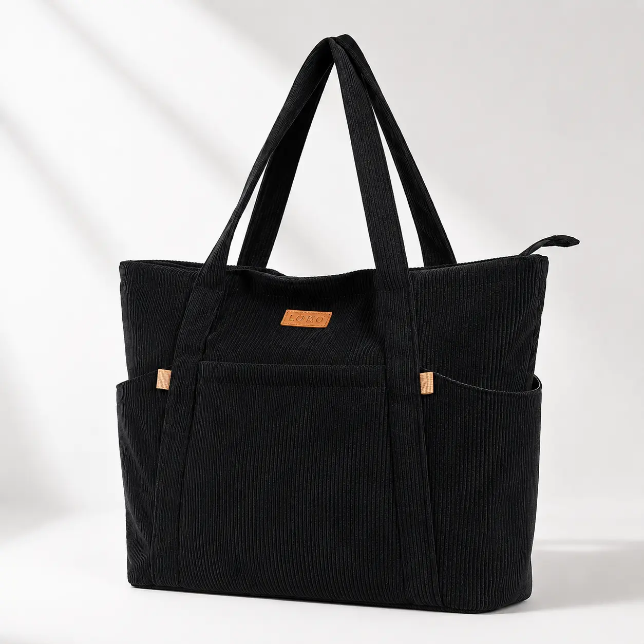Lekespring Women's Waterproof Plain Corduroy Tote Bag, Large Double-Handle Shoulder Bag with 15.6-in Laptop Compartment & Zippered Closure, Elegant Shopper for Work-School, Tote Bags