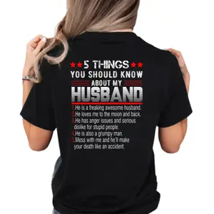 5 Things You Should Know About My Husband Shirt, Gift For Wife From Husband, Funny Wife T Shirt, Birthday Valentines Day Gift, Unisex Short Sleeve Tee, Casual Clothing Essential Womenswear