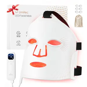 Umitec LED Light Therapy Mask, 288 LEDs, 850NM Infrared & Red Light LED Face Mask for Skincare at Home, 4 Modes Light Therapy for Face with Remote and Timer, , 4000mAh Rechargeable, Storage Bag