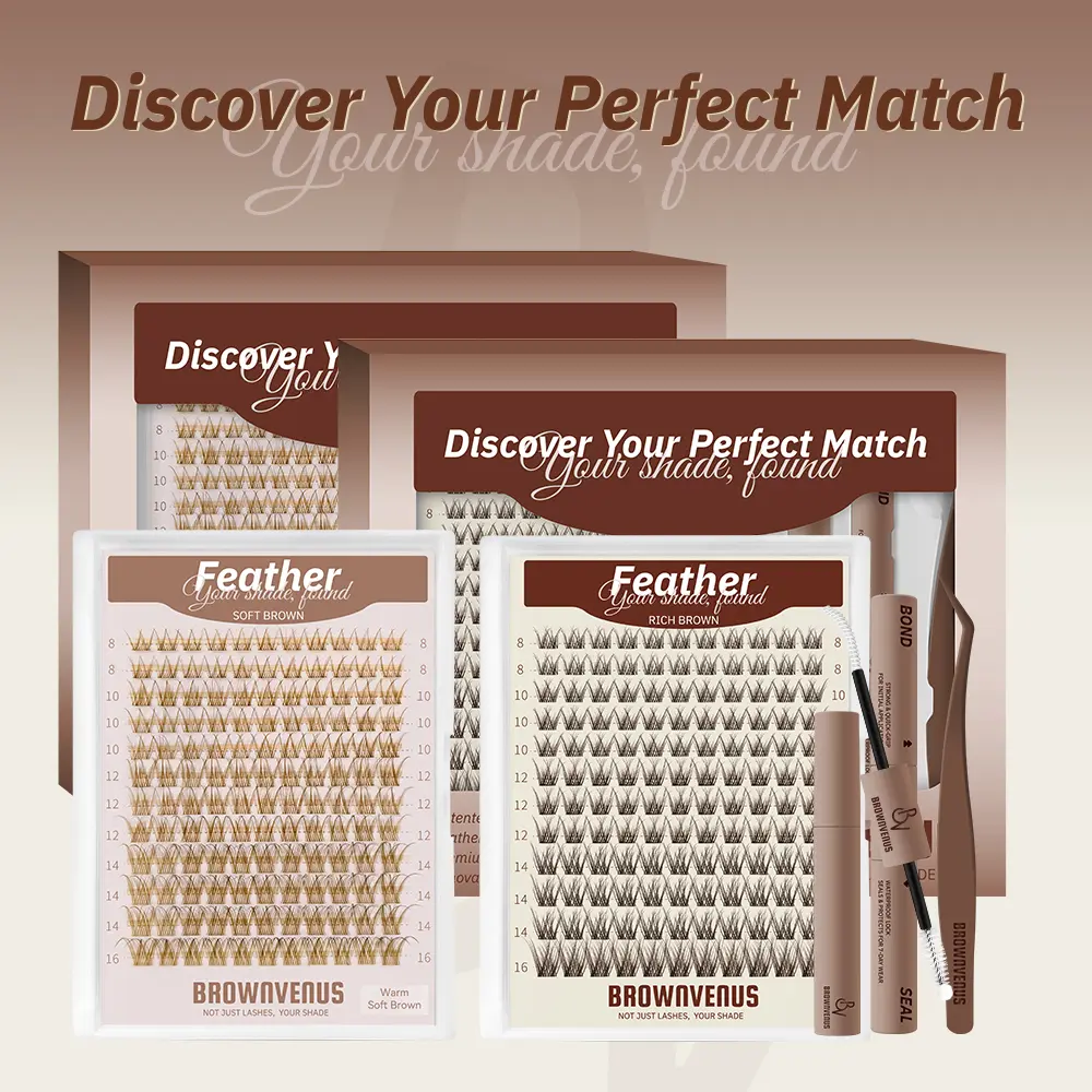 Brown Eyelashes Feather | BrownVenus Brown Lash Clusters With Invisible Band DIY Lash Extension Kit Ultra-Natural Dark Brown Light Brown Venus Venus Clusters for a Subtle Glam Brown Velure Venus Style Soft Cosmetic Makeup Summerlashes