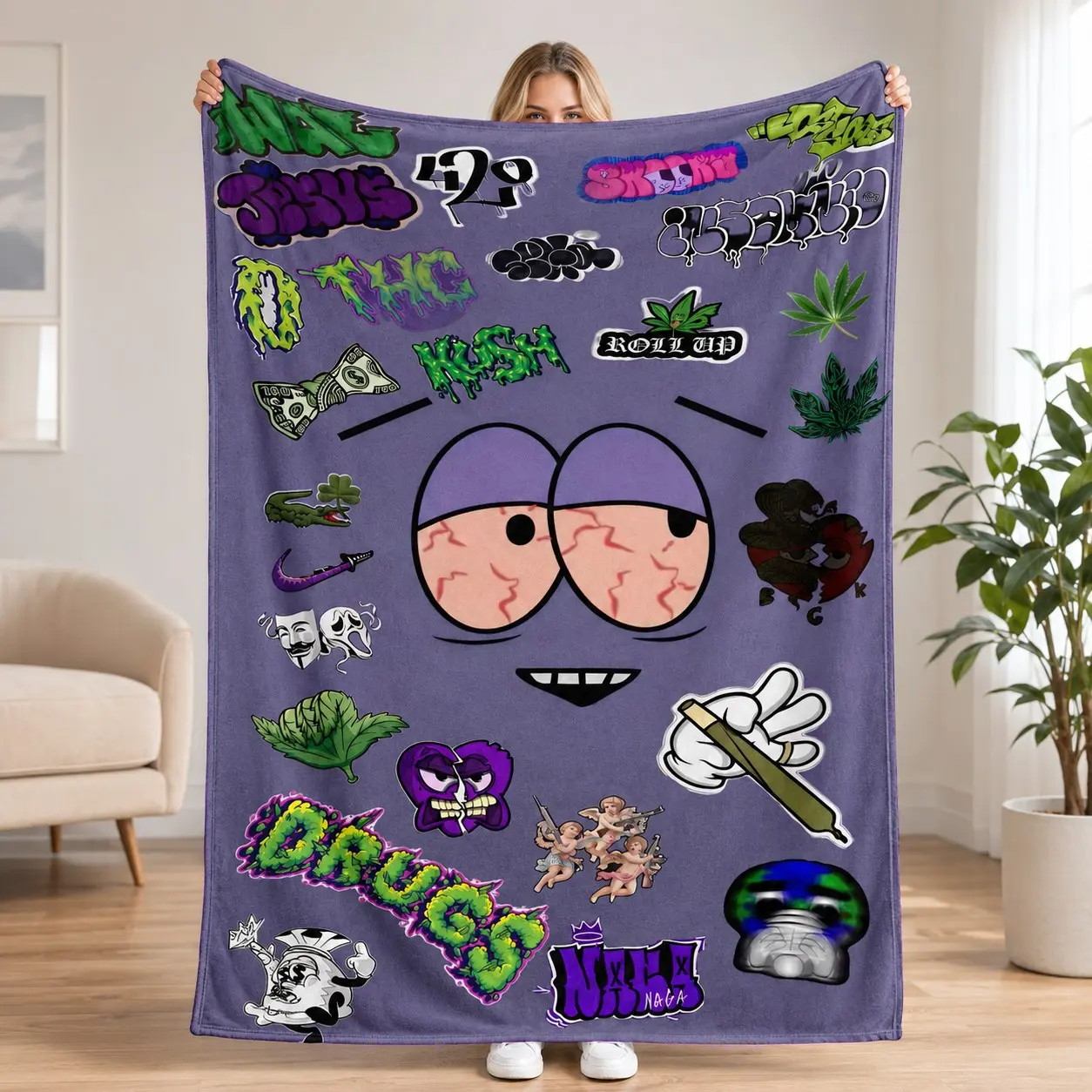 South Park Towelie Flannel Blanket Soft Warm Cozy Throw for Sofa Bedroom Travel Camping Office Nap Gift Idea Lightweight Plush Fleece Blankets for Adults Kids Super Soft Thermal All Seasons