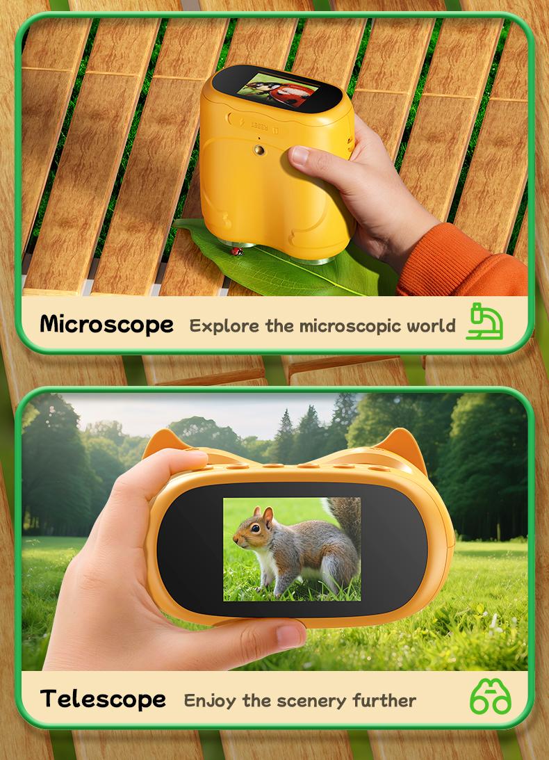 INSKAM Two-In-One Kids 4K Telescope&Microscope 3M-1000M Distance Telescope 1000X Magnification   Manual focus Camera Type-C Powered STEM Learning Tool Christmas Birthday Gifts for 3+ Boys Girls