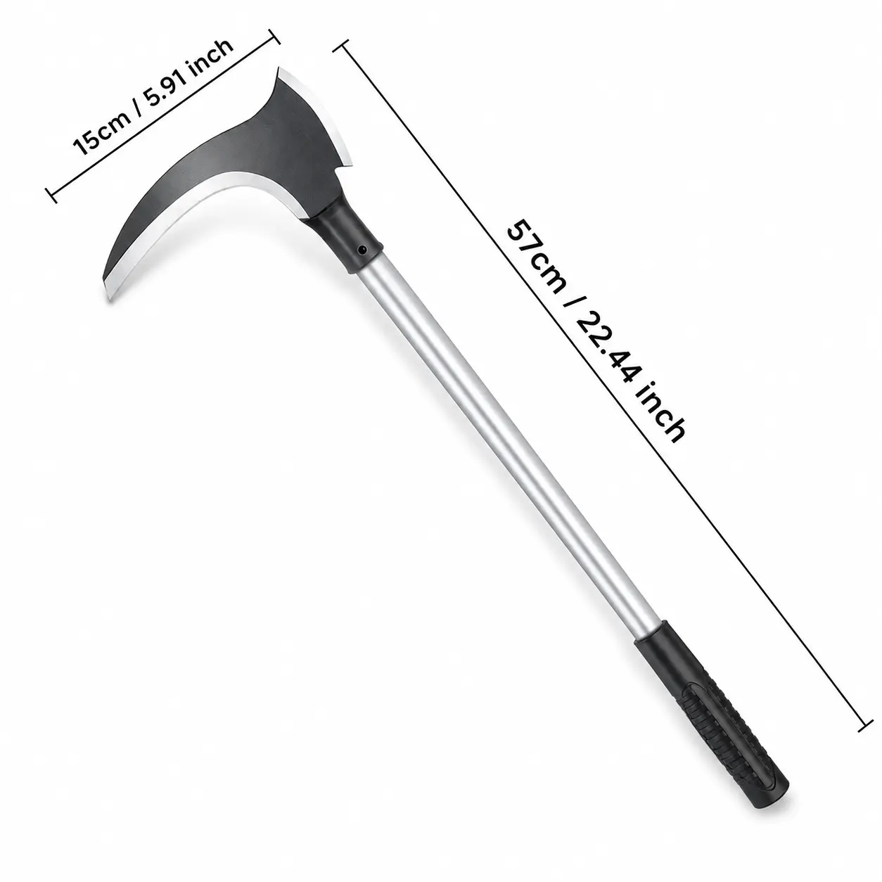 22.4" Long Handle Sickle & Brush Axe, Heavy Duty Steel Clearing Machete for Gardening, Weeding, and Landscaping, Ergonomic Anti-Slip Grip