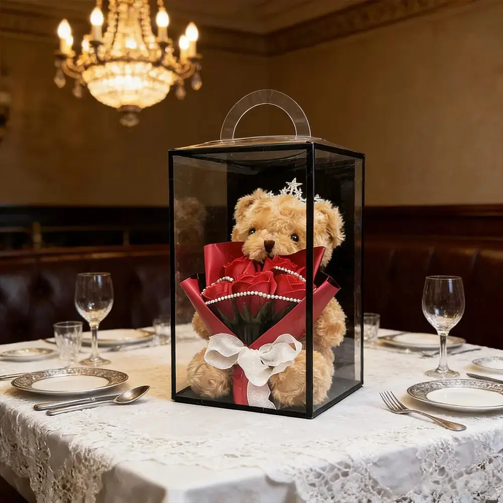 Cute Bear Doll Rose Teddy Bear Artificial Flower Bouquet, Adorable Stuffed Bouquet, Hug Flower Gift Box, Soft Cartoon Animal Plush Toy, Anniversary Present Birthday Mother's Day Valentine's Day Gift, Party Gifts, Gift Package