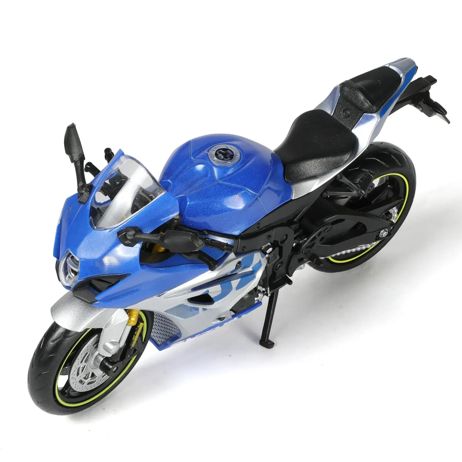1/12 Scale GSX-R1000R Style Superbike Model, Alloy Metal Die-Cast Supersport Motorcycle with Rotating Front Wheel, Poseable Kickstand, Rubber Tires, 6.7×3.7×2.5 inches, Authentic Weight, No-Assembly Collectible Gift for Ages 8+ Adults (Blue)
