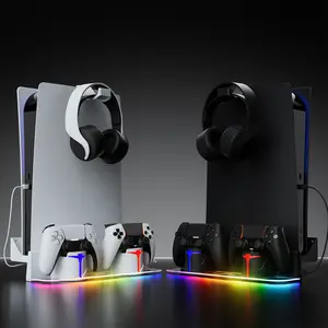 PS5 Wall Mount Kit with Charging Station, Compatible with PlayStation 5/Slim/Pro Disc & Digital Version, Dual Use Charging Station with Multi-Mode RGB Light, White PS4 game, ps5 cooling stand,dualsense edge ps5