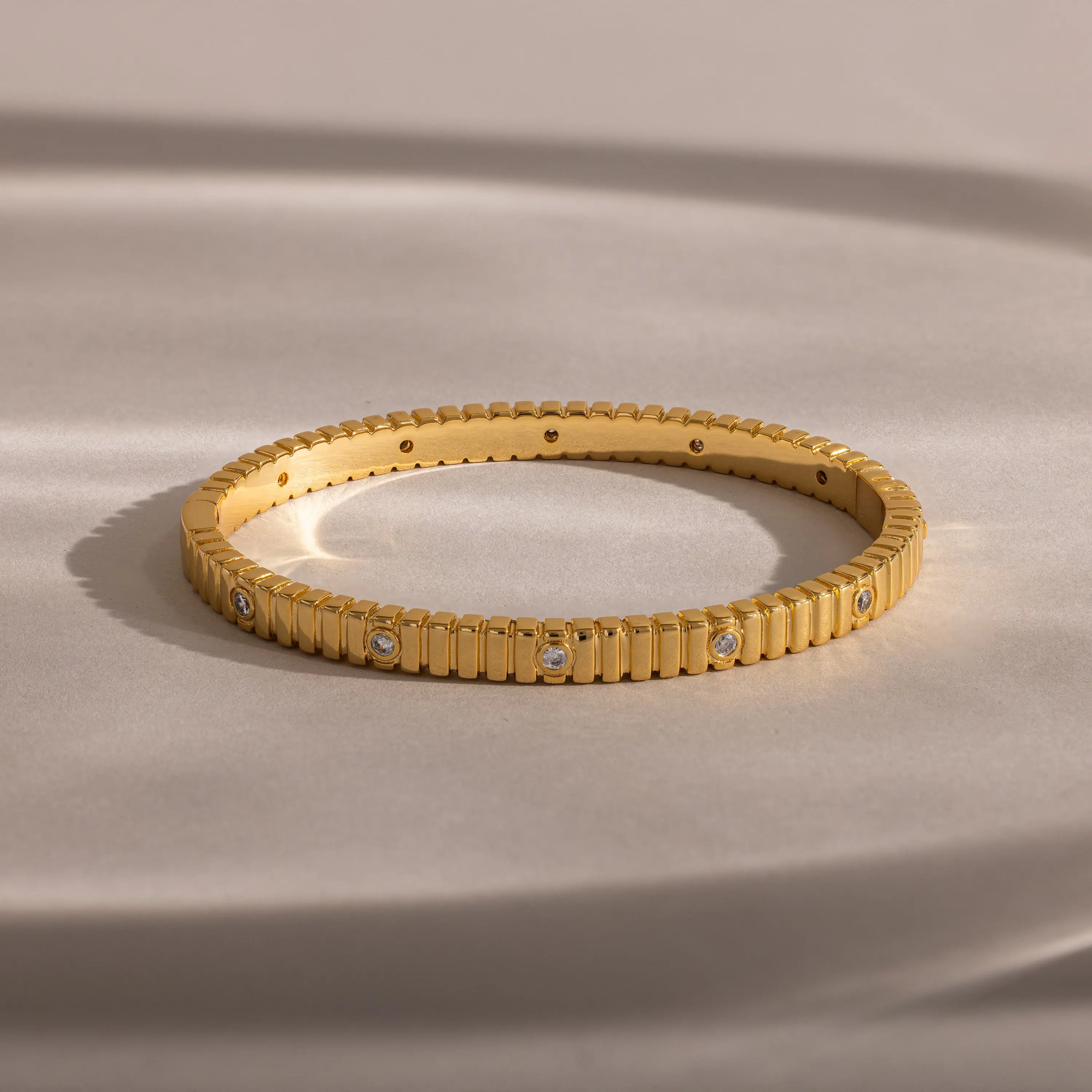 Ribbed Diamond Bangle by Caitlyn Minimalist - Thick Bezel Diamond Bangle Bracelet in Gold & Silver - Vintage Stacking Bracelet - Statement Jewelry - Girlfriend Gift
