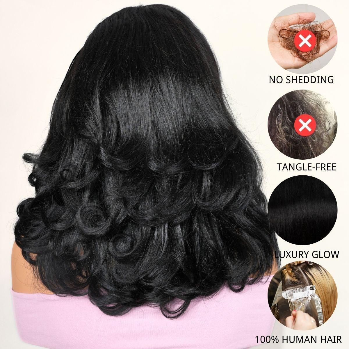 [Upgraded 7x6 Lace] Menglle Hair Side Part Glueless Layered Cut Loose Wave 7×6 Pre Cut Lace Human Hair Wigs Shoulder Length Short Bob Wig Pre Hair styled#greenish#TikTokShopSpringGlowUp