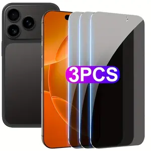 3 Pack Privacy Screen Protector for IPhone 16 15 14 13 12 Pro Max Full Cover Anti Spy Tempered Glass 9H Hardness Easy Installation Screen Protector