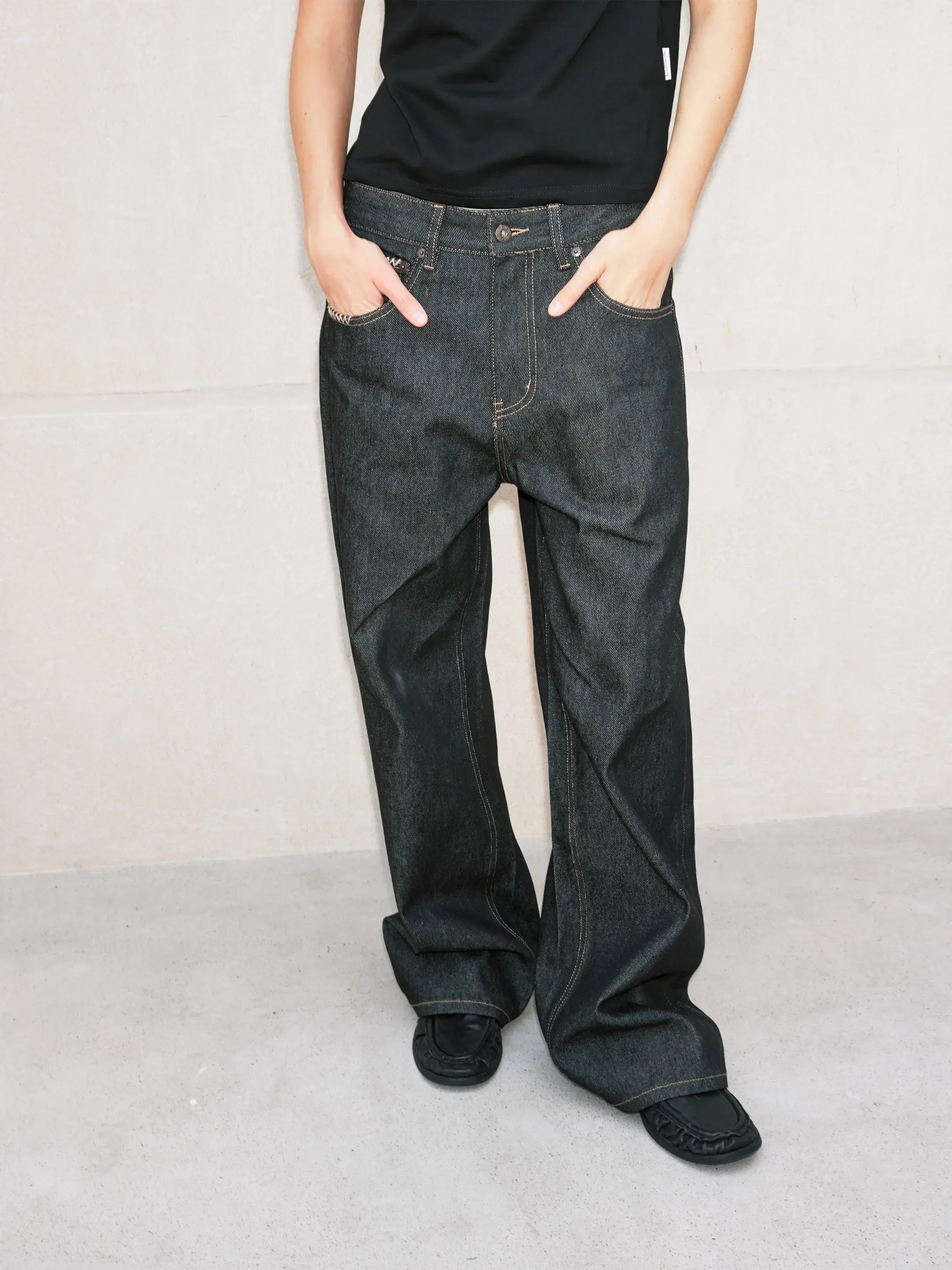 BAGGY Raw Denim Jeans Men's Slightly Flared DarkIndigo Jeans Comfort Fit Classic Men's Pants Bootcut Jeans Zipper Fly Machine Washable bootcut jeans men
