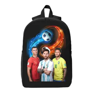 Football Sports Messi Neymar Backpacks Rucksack Two-Way Zippers Students Lightweight Storage Backpack Black School Bag with Side Pocket Unisex