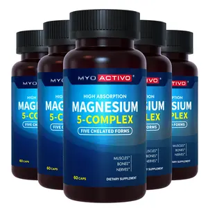 MyoActivo 5-in-1 Magnesium Complex - High Absorption - Chelated Magnesium Glycinate, Malate, Citrate, Taurate, & Aspartate for Calm, Stress, Muscles, Bones | 60 Capsules | Magnesium Supplement Healthcare Fitness Dietary Edible
