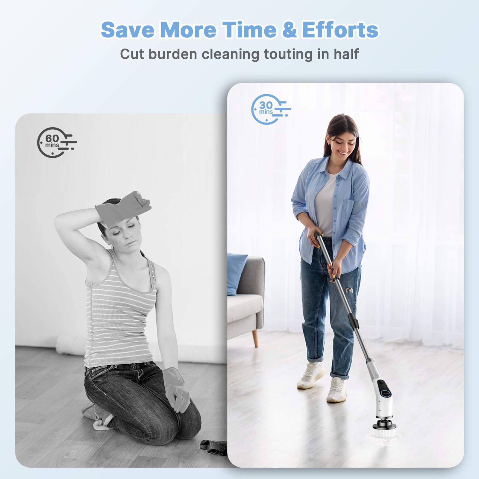 Dovety Electric Spin Scrubber, 8 Replacement Head, 2 Adjustable Speed, Multifunctional Cordless Cleaning Brush, Power Cleaning Brush with Extension Handle,Fast Charge, for Bathroom Shower Tub,  Toilet, Floor, Household Cleaning Supplies