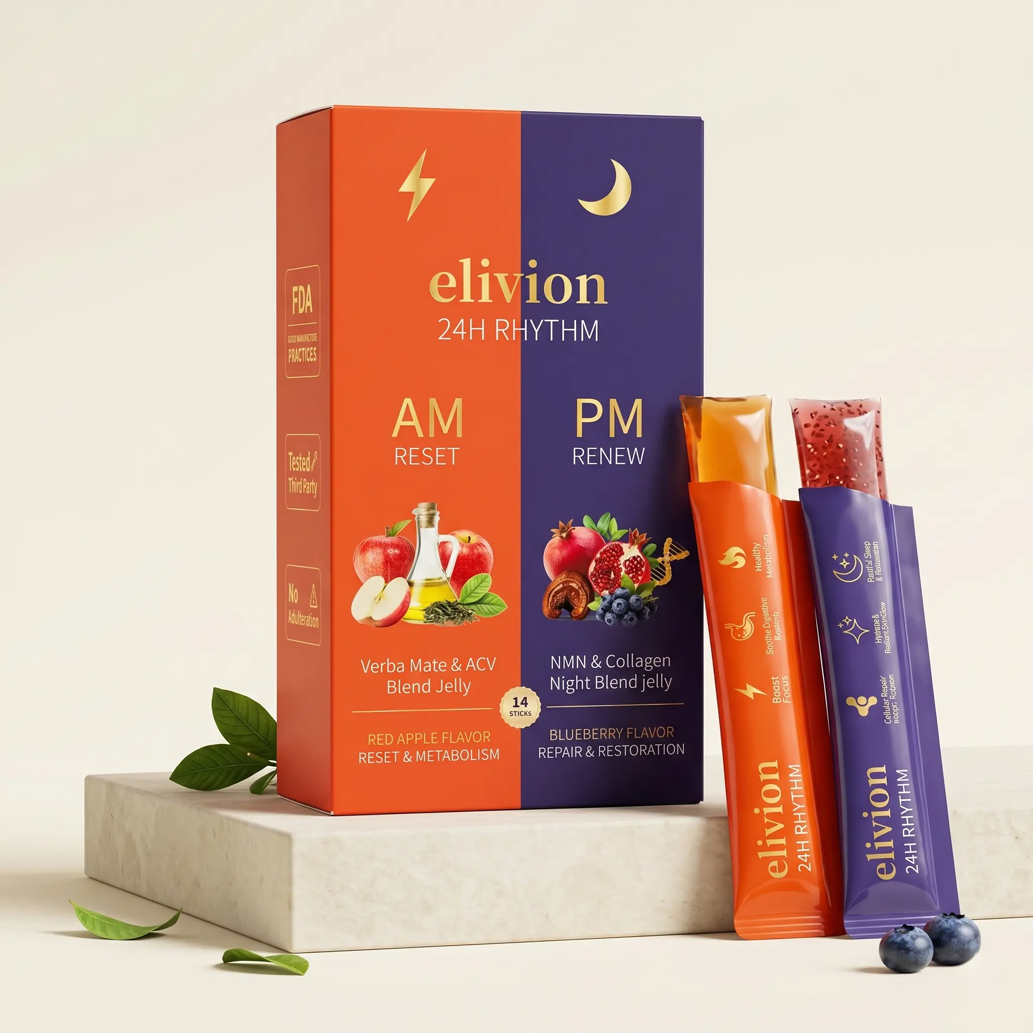 Collagen Reset Jelly Advanced Beauty Energy Supplement - 24H Rhythm AM/PM, 56 Sticks (4 Boxes), Sugar-Free, ACV, Yerba Mate, NMN, Marine Collagen, Ceylon Cinnamon, Skin Care, Metabolic Aid, Youth Support, 28-Day Glow-Up Challenge Best-Seller Routine, Adva