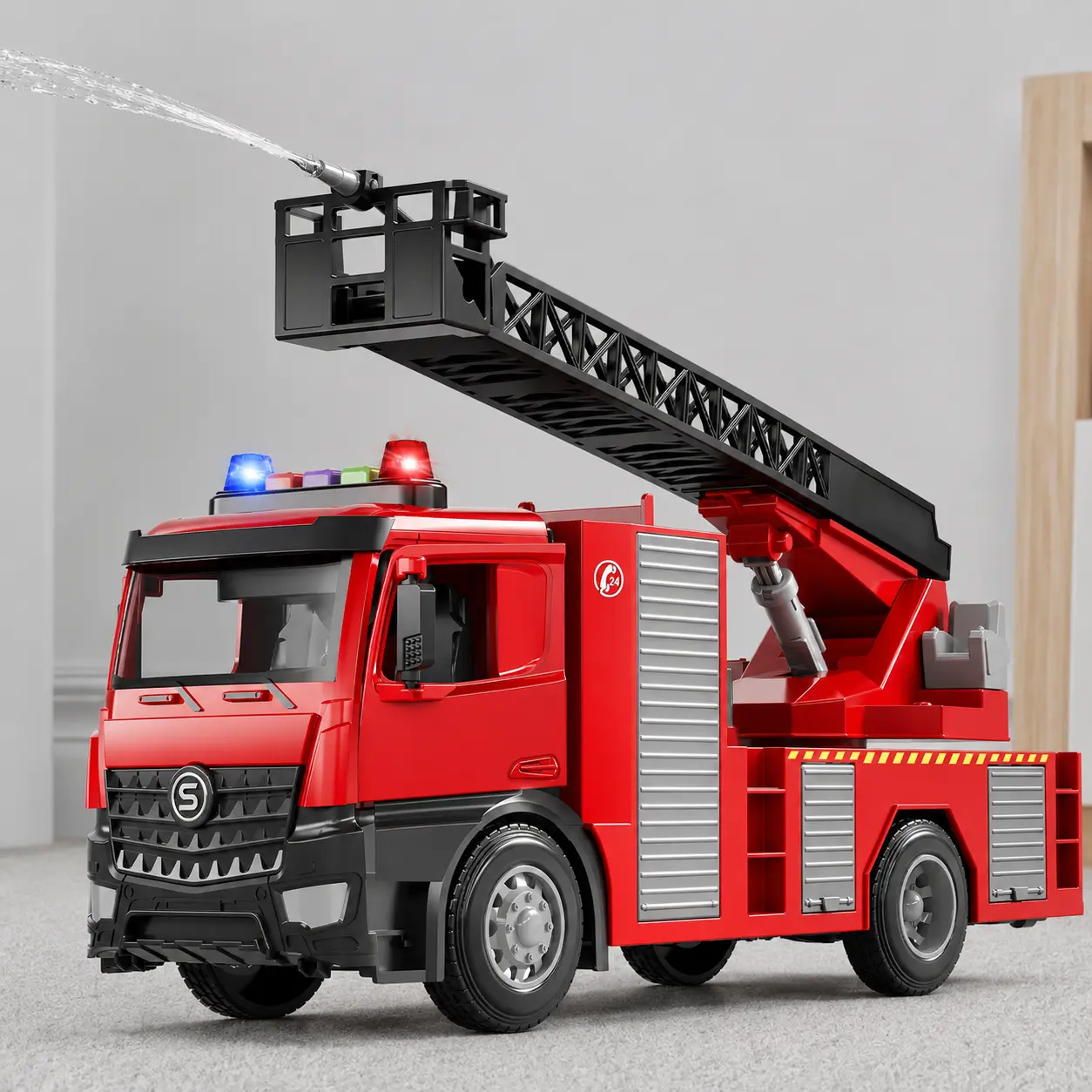 Boys Exclusive Metal Alloy Fire Rescue Truck Educational Toy Ages 3+, Parent-child Safety Enlightenment Leisure Time,Unctional Water Spraying Fire Engine with Extendable Telescopic Ladder, All-Round Birthday Holiday Gift Choice for Boys