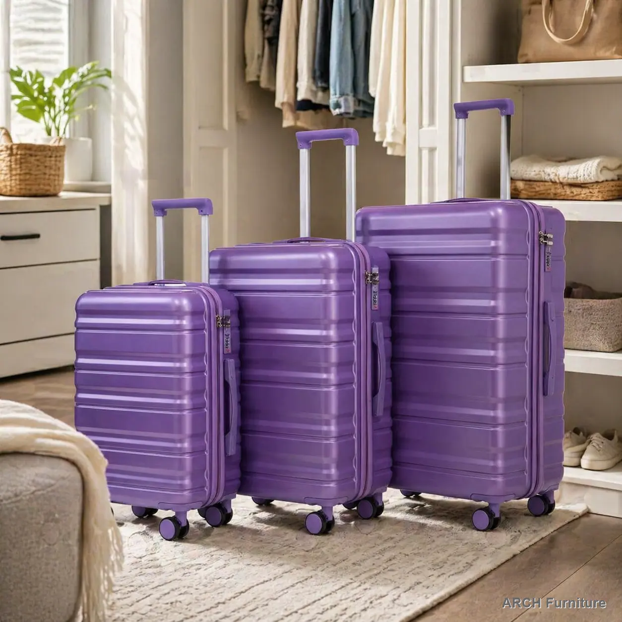 Purple 3-Piece Hard-Sided Travel Luggage Set (20/24/28in) - ABS 4 Wheels Spinner, Combination Lock, Lightweight Durable, Carry On Trolley Bag, Multi-Day High-Capacity for Travel, Business