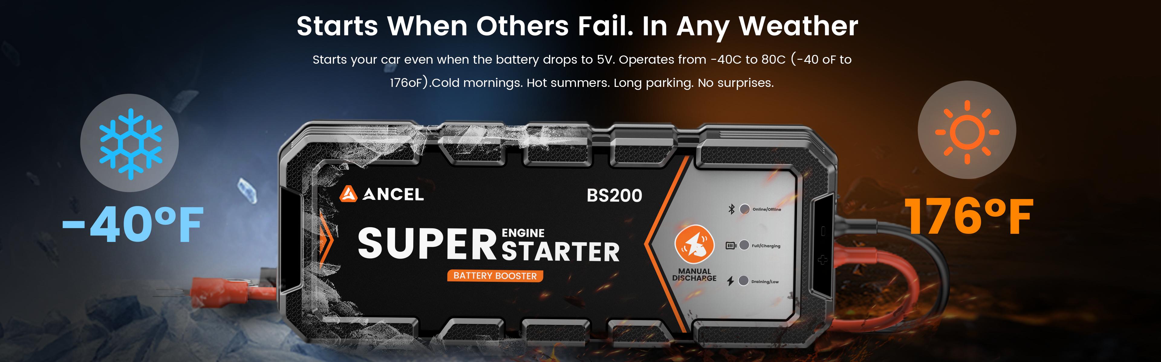 ANCEL BS200 Super Jump Starter with App Battery Check for 12V Cars & SUVs (Gas ≤3.0L / Diesel ≤2.5T Engines)