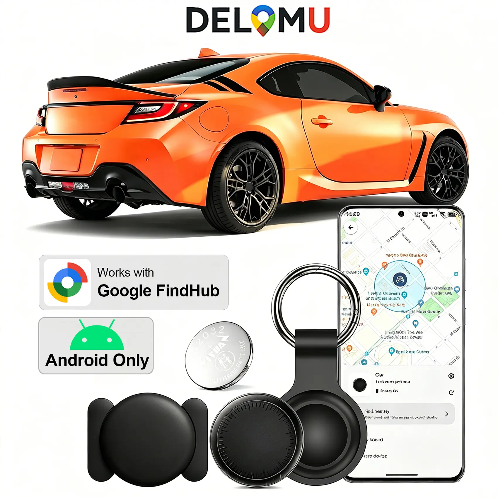 [Summervibes] Magnetic Tracker (Android Only) for Cars,Wallets,Keys,luggages & Pets, Minimalist Design Item Finder,Trackers Device with IP67 Weatherproof Magnetic Case,Anti-lost Device,Works with Google Find Hub For Android,Replaceable Battery Protection