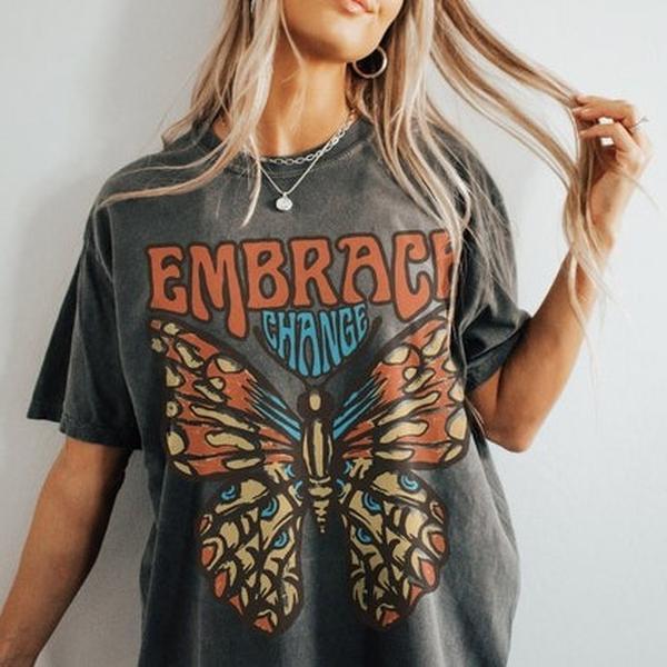 Comfort Colors Retro Embrace Change Tee, Butterfly Tee, Boho T-shirt, Vintage Inspired Cotton T-shirt, Unisex Tee