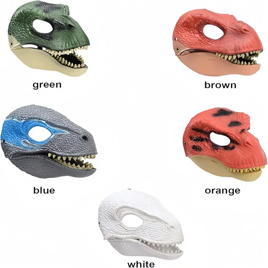 Movable Jaw Latex Dinosaur Mask - Dinosaur Themed Design, Playful, Photorealism, Scale-Textured Look, Blue on Both Sides, Cosplay Gear, Halloween Costume Prop for Festive & Home Parties (Home & Party Supplies, Animal Masks)