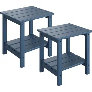 Adirondack Outdoor Side Table 18 x 15 in, HDPE 2-Tier Patio Side Tables for Outside, All-Weather End Table for Patio Pool Deck Indoor Backyard, Navy Blue-2Pcs
